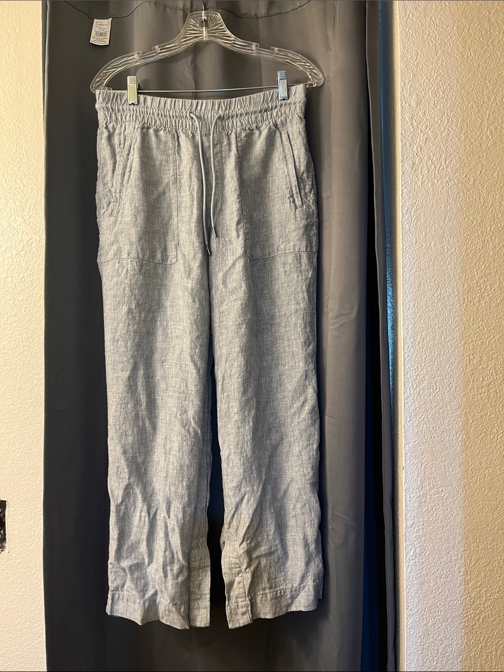 Athleta Light Gray Drawstring Linen-Blend Joggers